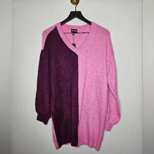 Steve Madden Color Bloc Oversized Sweater Pink with Maroon Crew Neck XS NWT